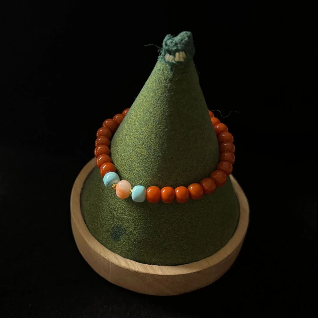 原创南红老型绿松石手串