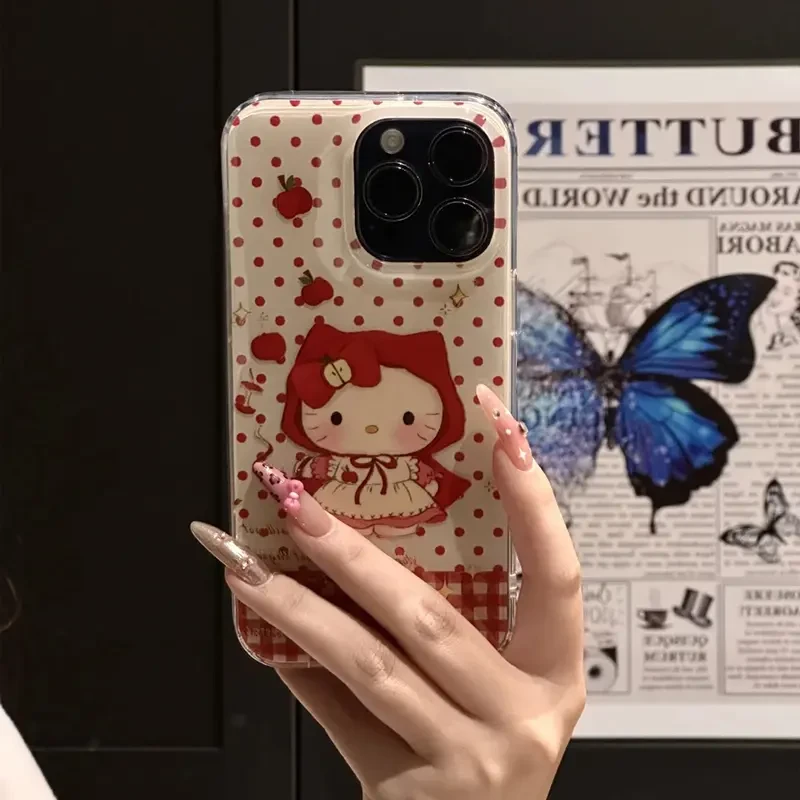 可爱波点苹果凯蒂适用苹果15promax手机壳iPhone16/14透12双层IMD
