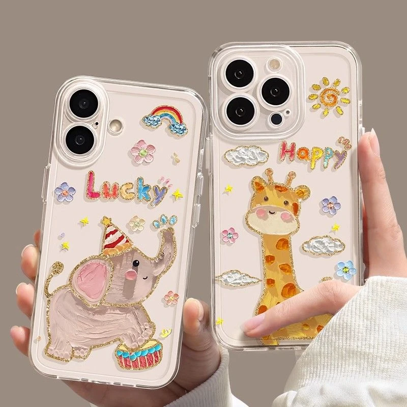 油画大象适用苹果16手机壳15新款iphone16promax透明13创意小众14