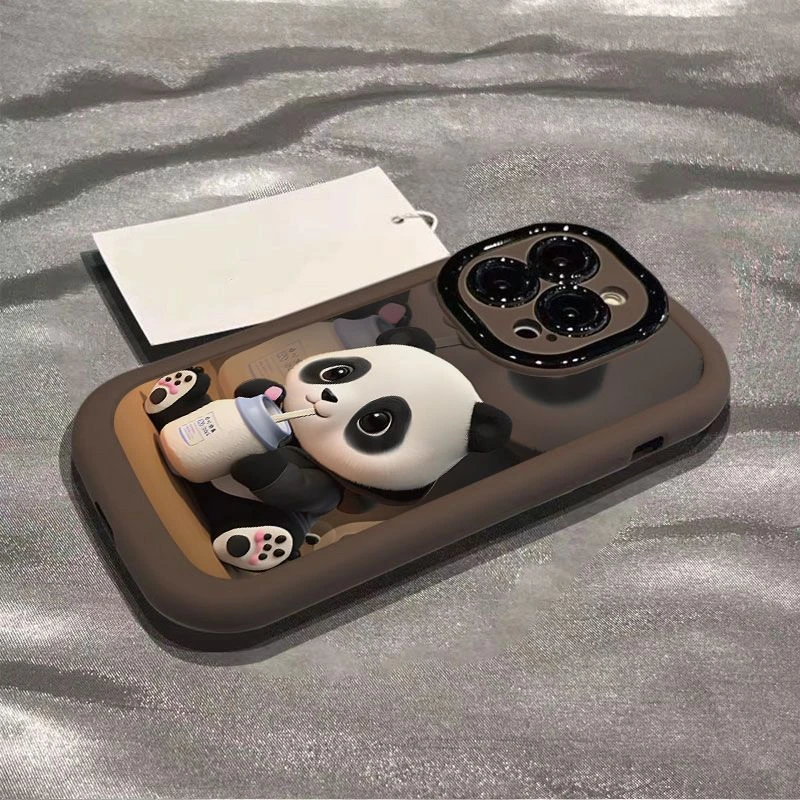 苹果网红15Promax喝奶熊猫14Pro可爱全包iPhone13/12/11手机壳软X