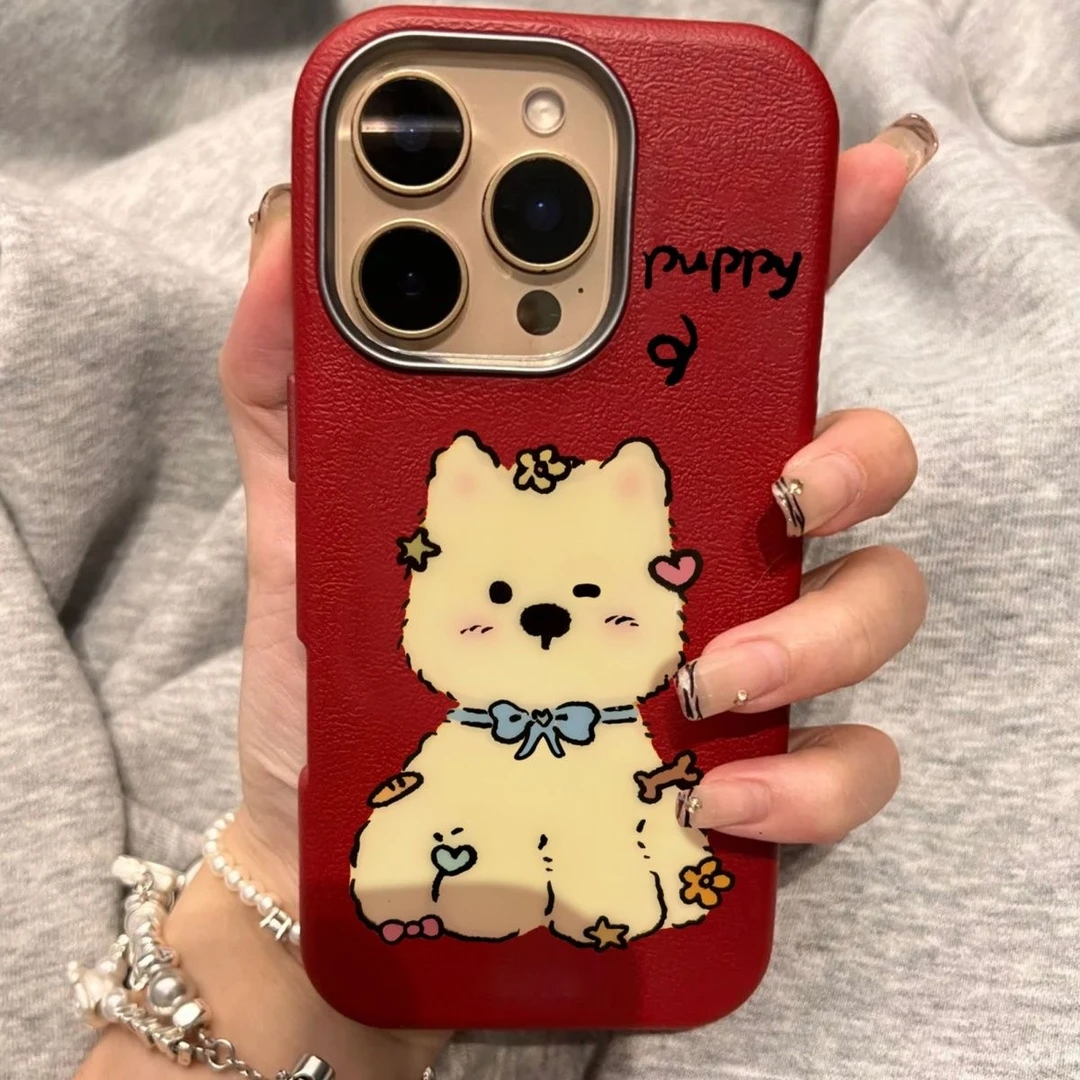 碎花西高地适用iPhone16卡通15pro手机壳iPhone14金属框13/12/11