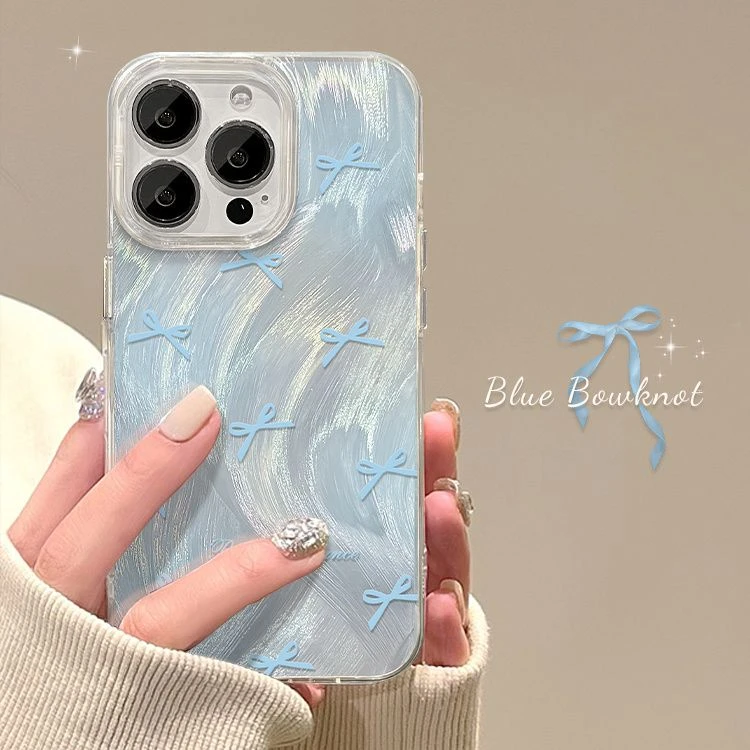 蓝色蝴蝶结适用苹果15手机壳新款iPhone14Pro/13ProMax防摔12羽纱