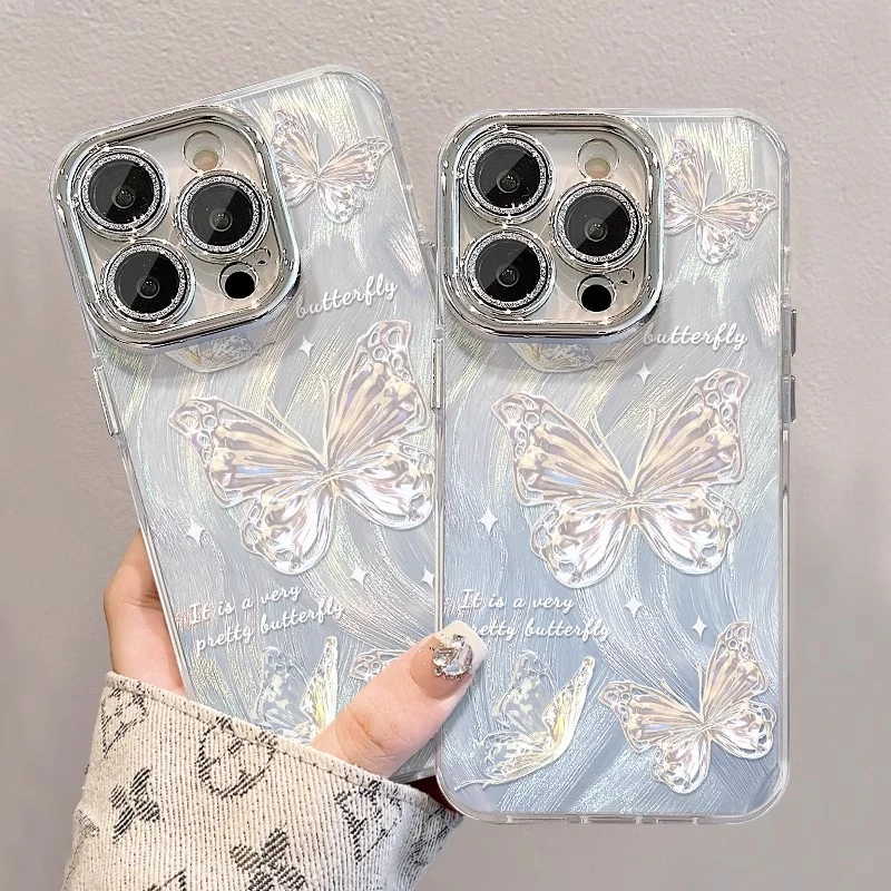 兰知春序适用苹果16promax手机壳iPhone17蝴蝶15pm闪粉自带镜头膜
