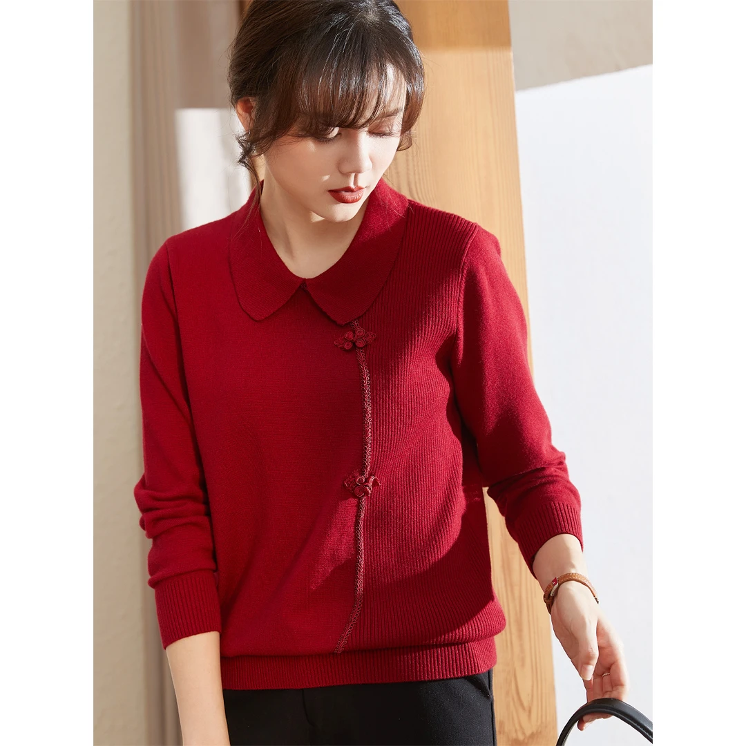 喜卉本命年妈妈洋气针织打底衫中年女春秋外穿中老年薄款长袖毛衣