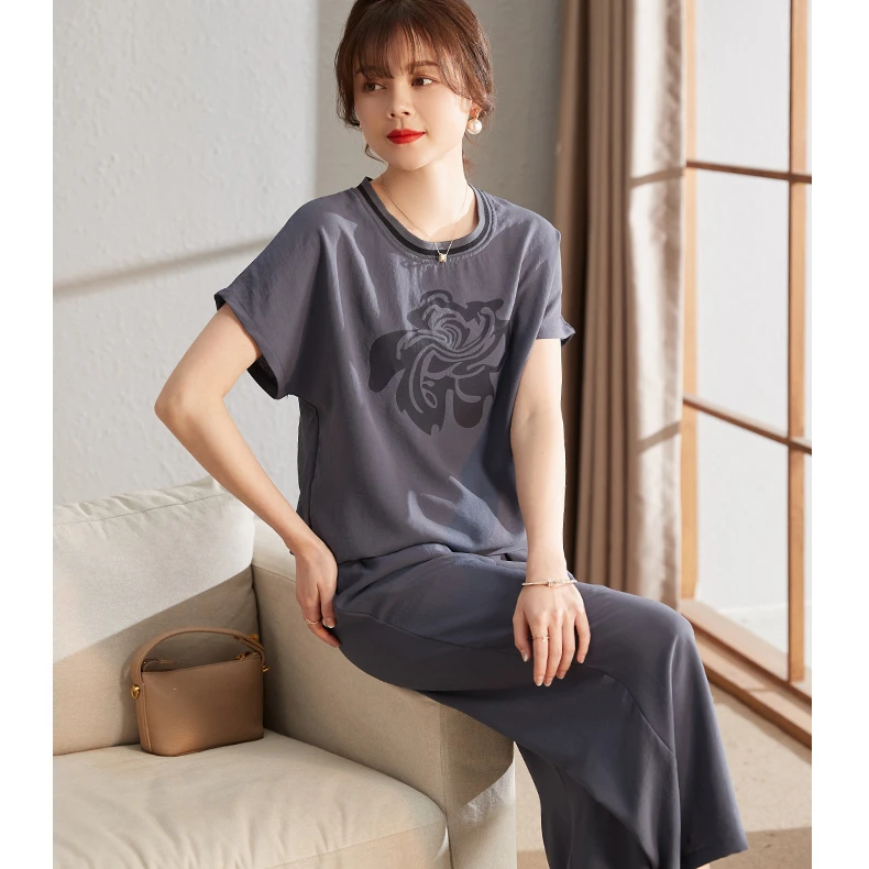 喜卉中年妈妈夏装短袖运动套装洋气中老年女装夏季T恤休闲两件套