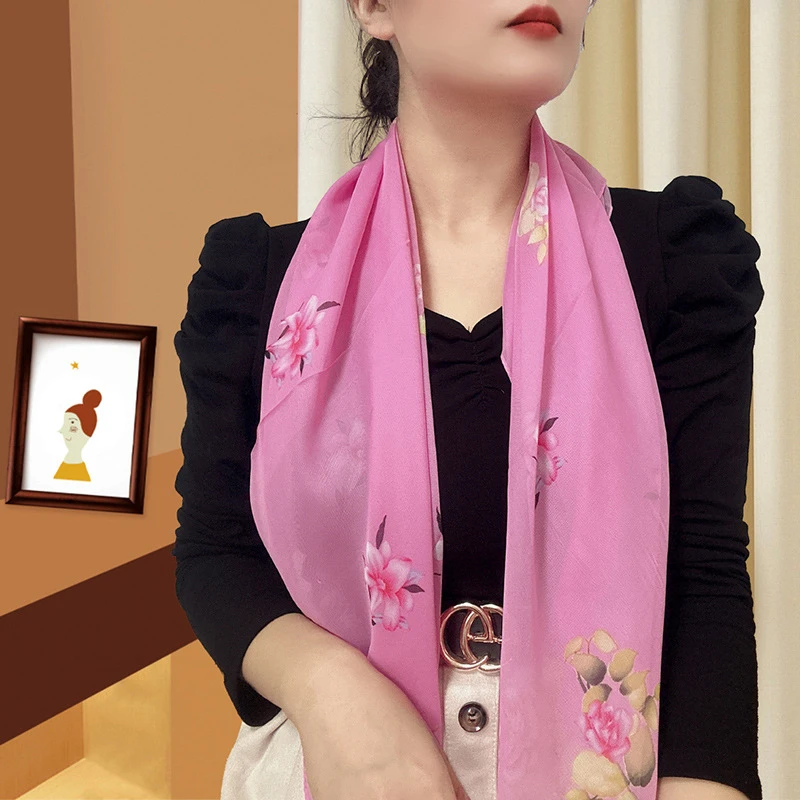 春夏款95大方巾女款高档优质雪纺印花包头围巾装饰小丝巾防晒披肩