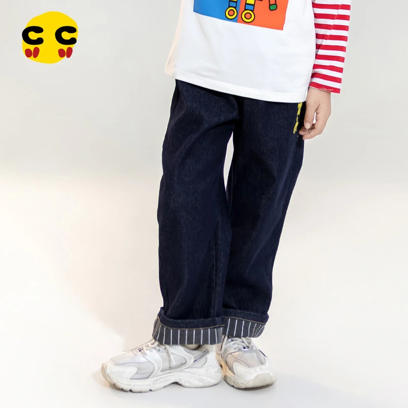clanc潮牌童装2024春新款儿童时尚宽松休闲直筒裤子男童牛仔裤