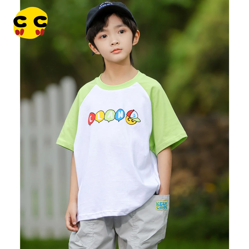 clanc潮牌童装夏季新款儿童纯棉撞色印花圆领可爱上衣男童短袖T恤