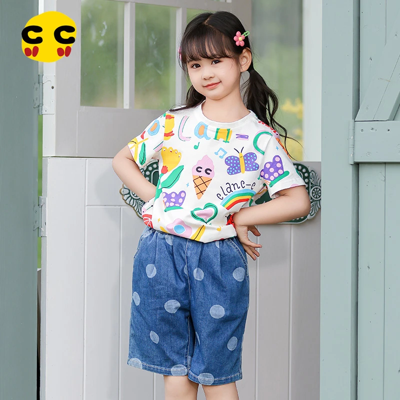 clanc潮牌童装24夏季新款儿童印花撞色休闲圆领上衣女童短袖T恤