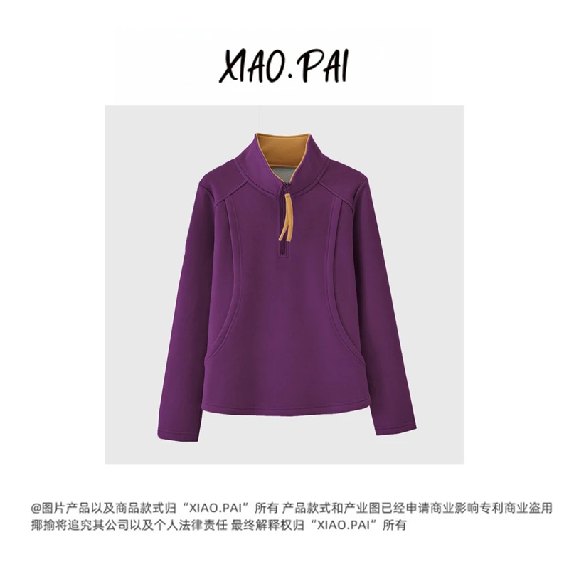 XIAOPAI-「立领的魅力」2024加绒加厚冬季立领半拉链女卫衣S-A1420