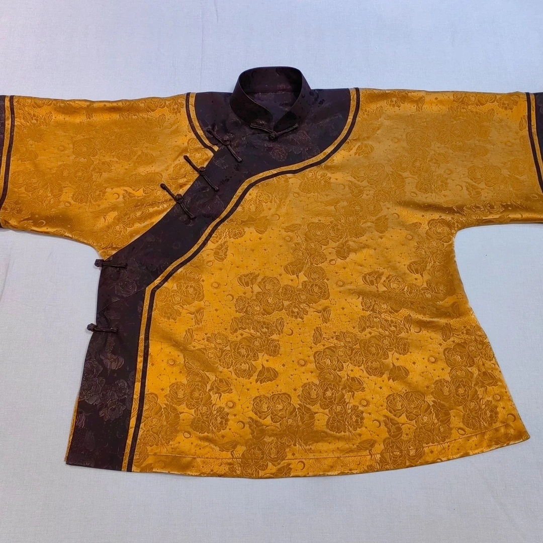 花萝老料香云纱100％蚕丝中式复古黄色