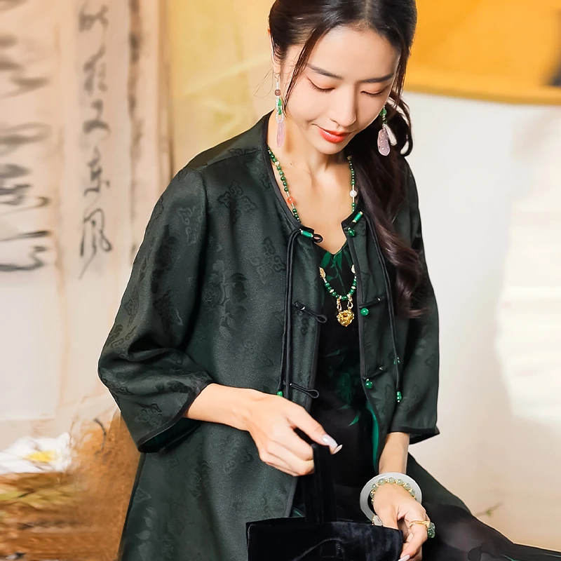 复古日记100桑蚕丝新中式夏季薄款圆领女士国风外套上衣232W5015