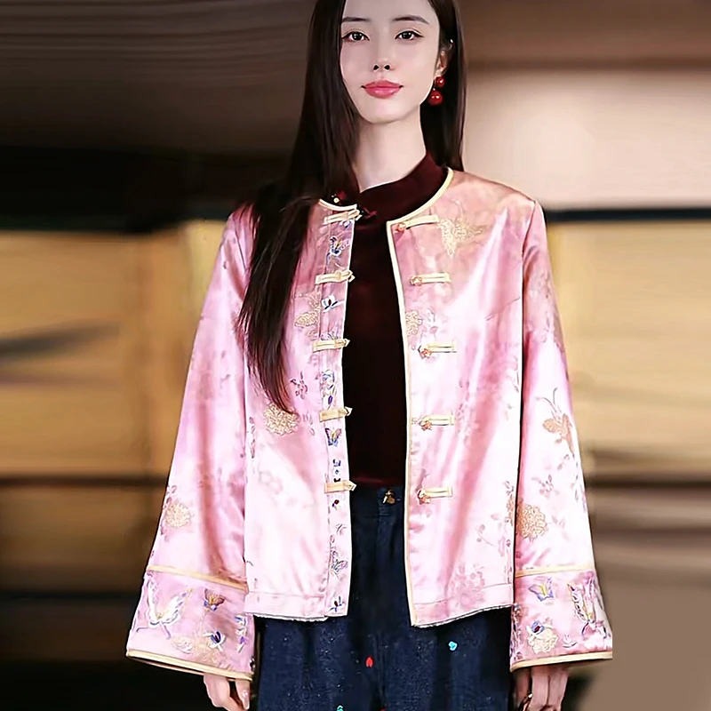 复古日记“粉蝶”100桑蚕丝织金皮毛一体两面穿皮草外套24HW530