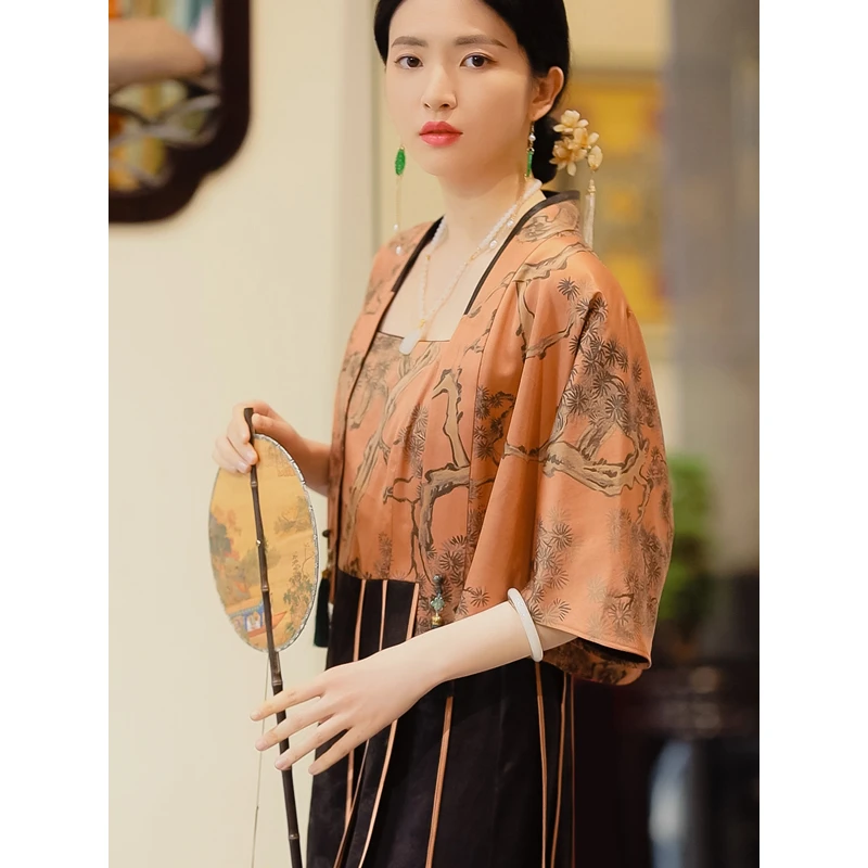 复古日记“乔松”100桑蚕丝满印香云纱中式国风两件套231L6907