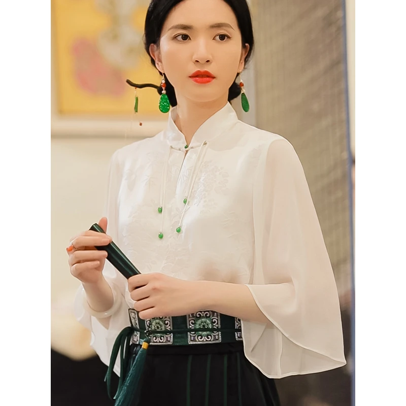 复古日记“花间集”夏季轻中式改良领提花新国女士小衫上衣222T5765