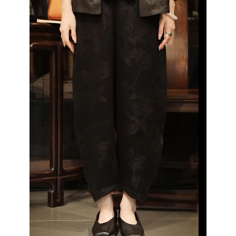 “颜洛”100桑蚕丝中式裤子女232K6023