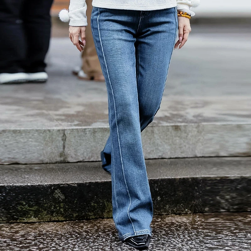 复古日记“八音”加厚磨毛土耳其软牛仔修身百搭长裤24HK179