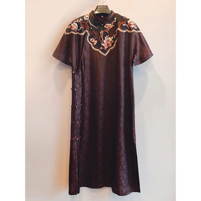 复古日记秋装新品100桑蚕丝刺绣女装连衣裙23GL242