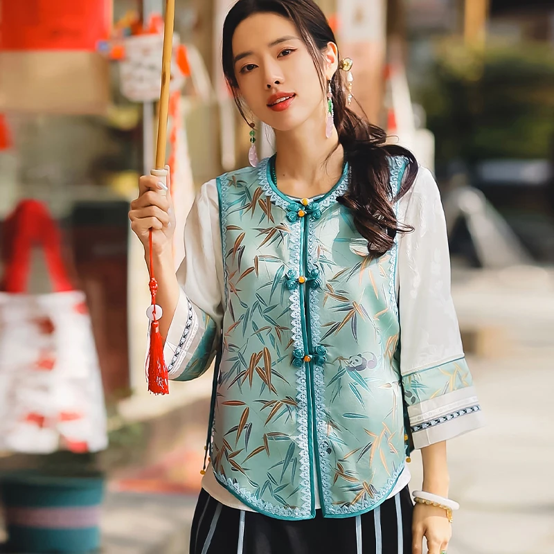 复古日记100桑蚕丝中式宋锦双面穿宽松国风圆领上衣马夹242E5278