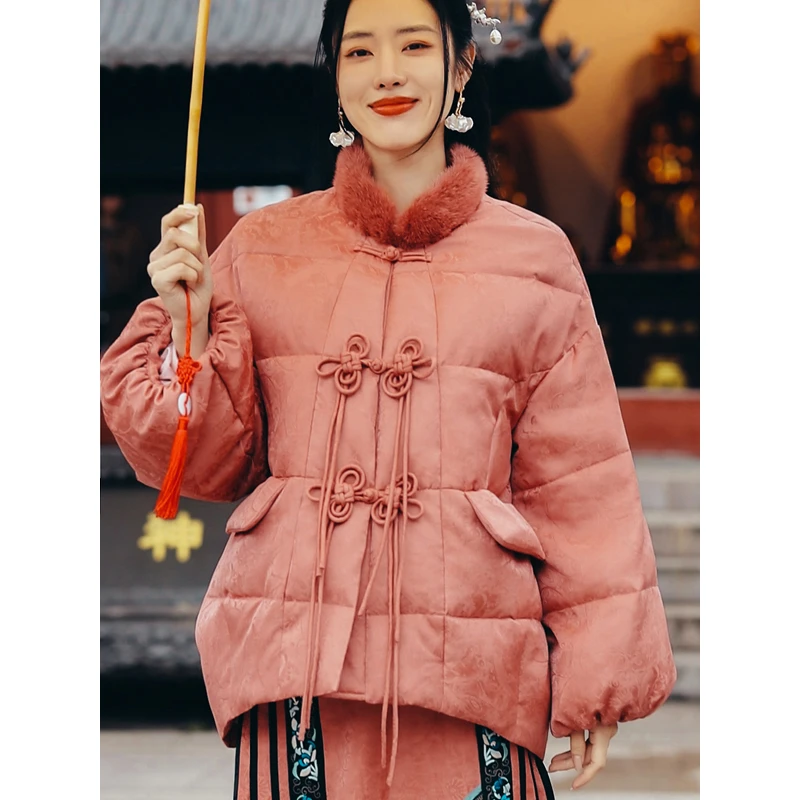 复古日记冬季新中式水貂国风保暖宽松羽绒服女外套23HR070