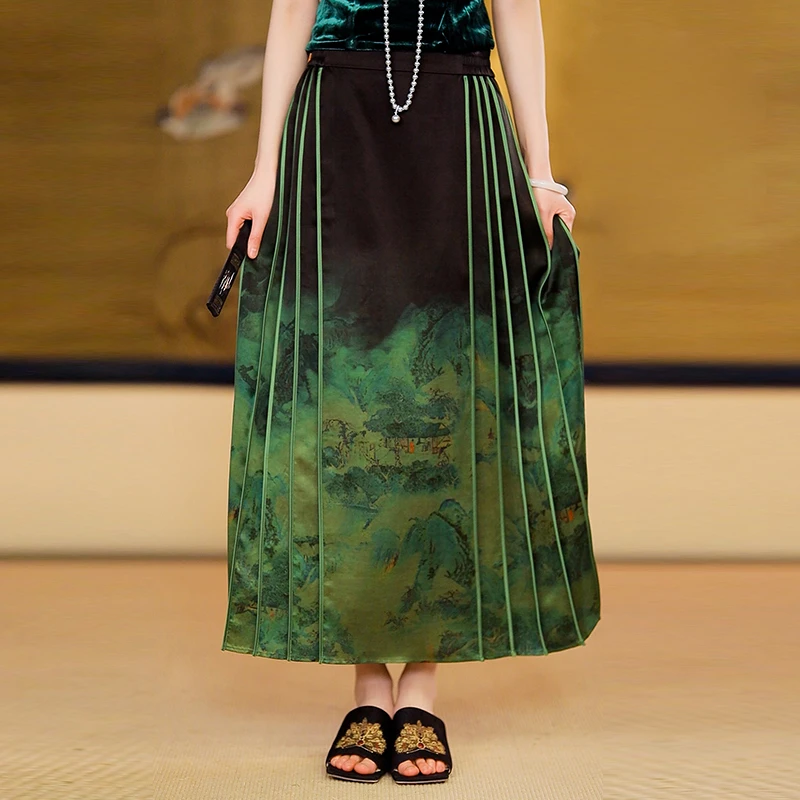 复古日记100桑蚕丝新中式春季印花汉服国风女半裙马面裙24EQT053