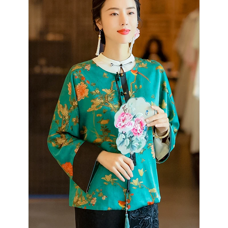 复古日记芊瑜丨100桑蚕丝新中式重缎印花国风女士外套22GWT271
