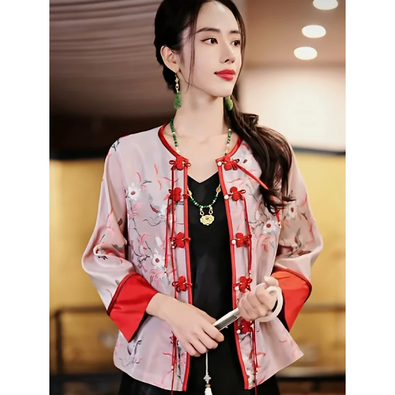 复古日记“上春山”100桑蚕丝中式蝴蝶防晒空调衫外套242W6313