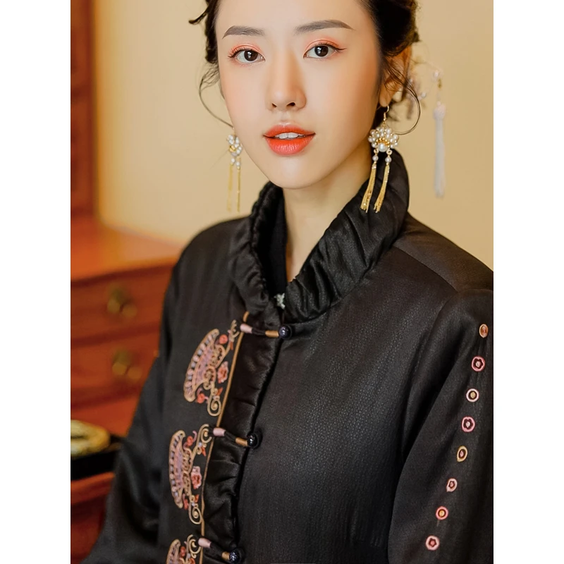 复古日记纸屏丨禅意定位绣一字盘扣中式立领夹棉小袄21GF026