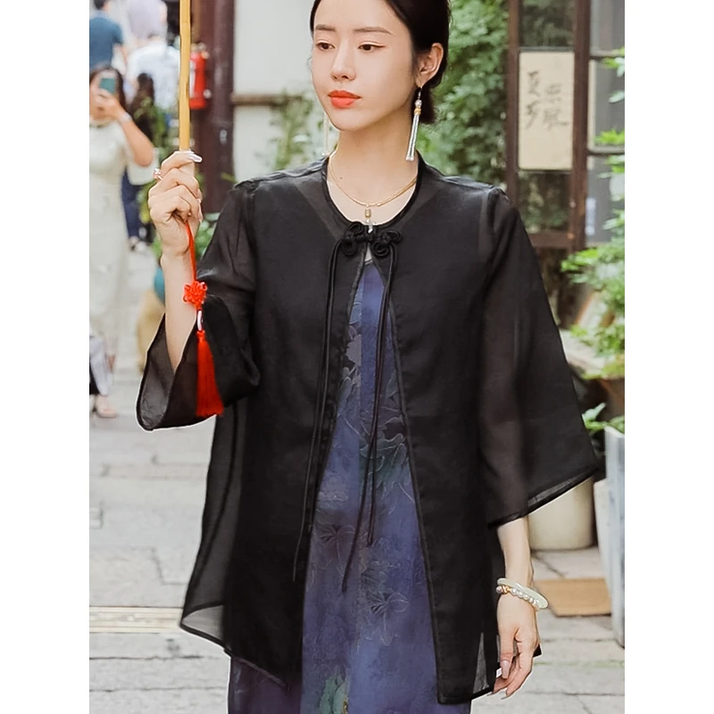 复古日记“同心玉”100桑蚕丝中式时尚轻国风宽松女外套232W8106