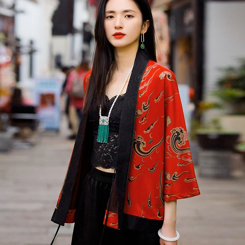 复古日记100桑蚕丝新中式夏季百搭薄款中国风上衣女外套241W5261