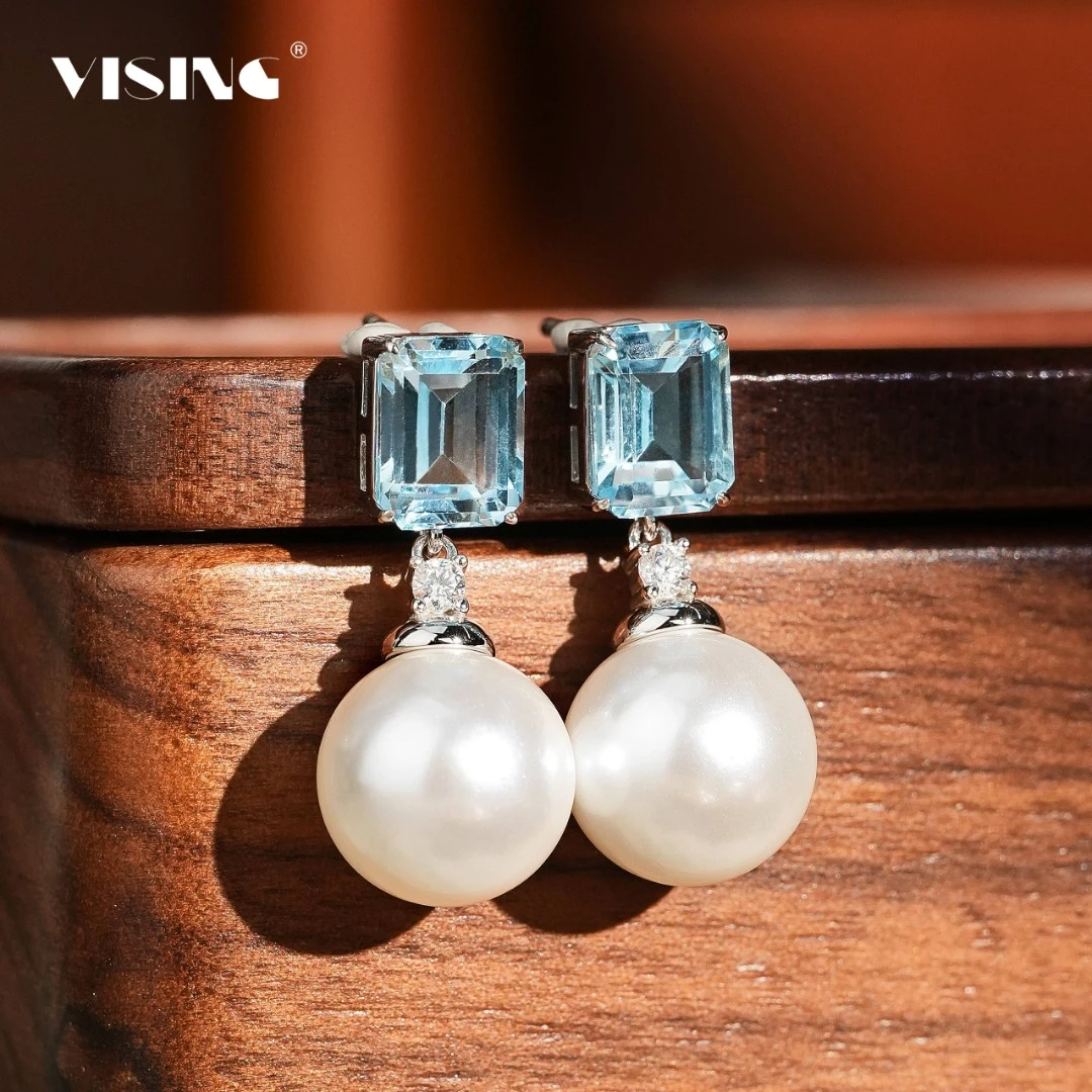 VISING 925银合成锆石耳饰 白贝珠耳坠设计款气质时尚  24020607K