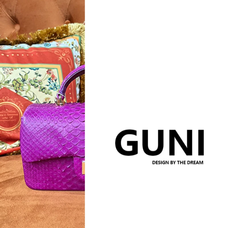 【古尼GUNI】M 2023丽莎蛇纹休闲单肩斜挎手提包83053A紫色