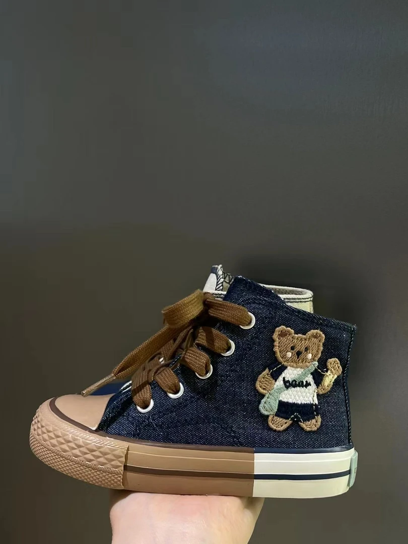 小熊高帮帆布鞋2024新款秋季儿童休闲鞋外穿秋款CAMI3-001