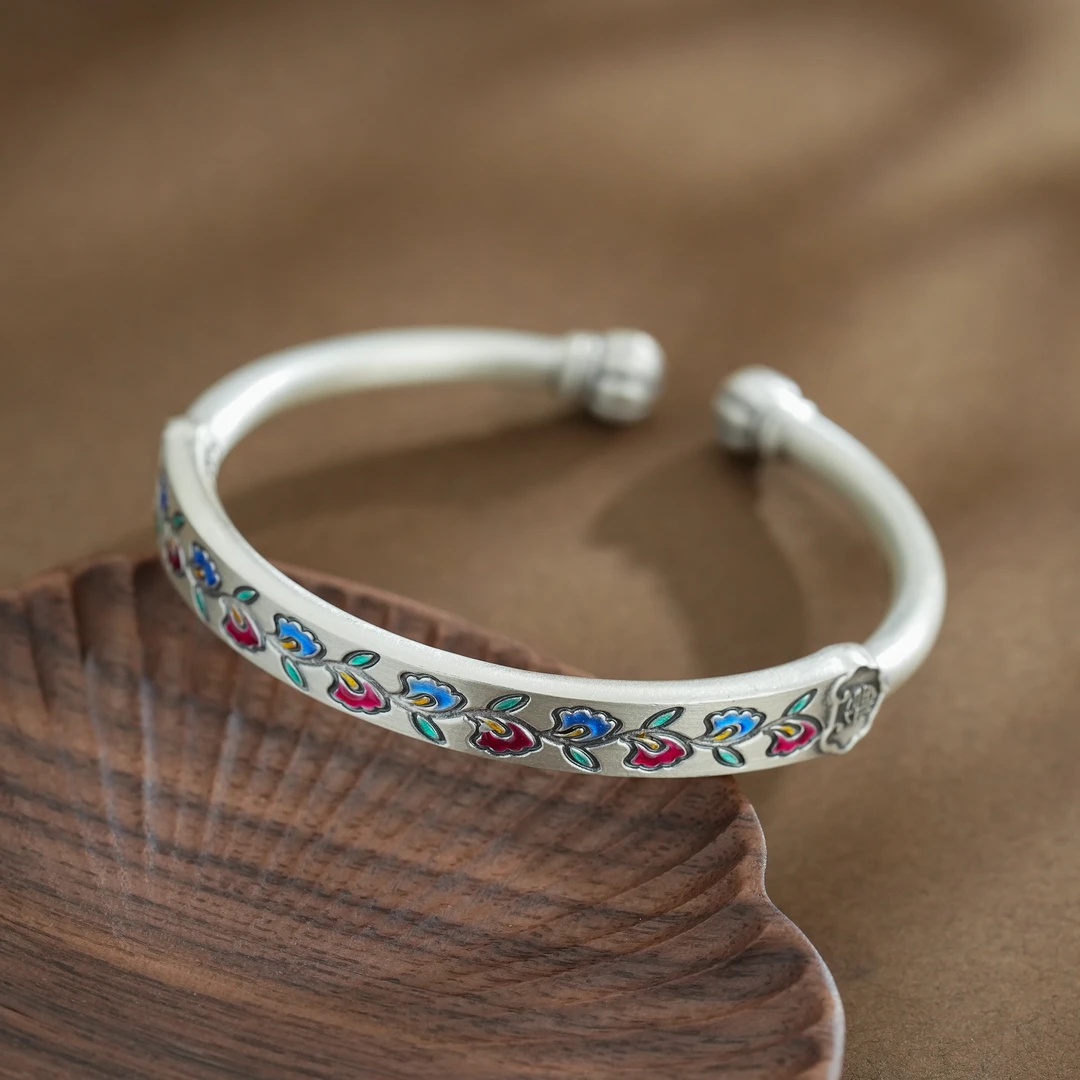 足银手镯 足银999.9古风款福字南瓜花瓣实心手镯【克重约38克左右】