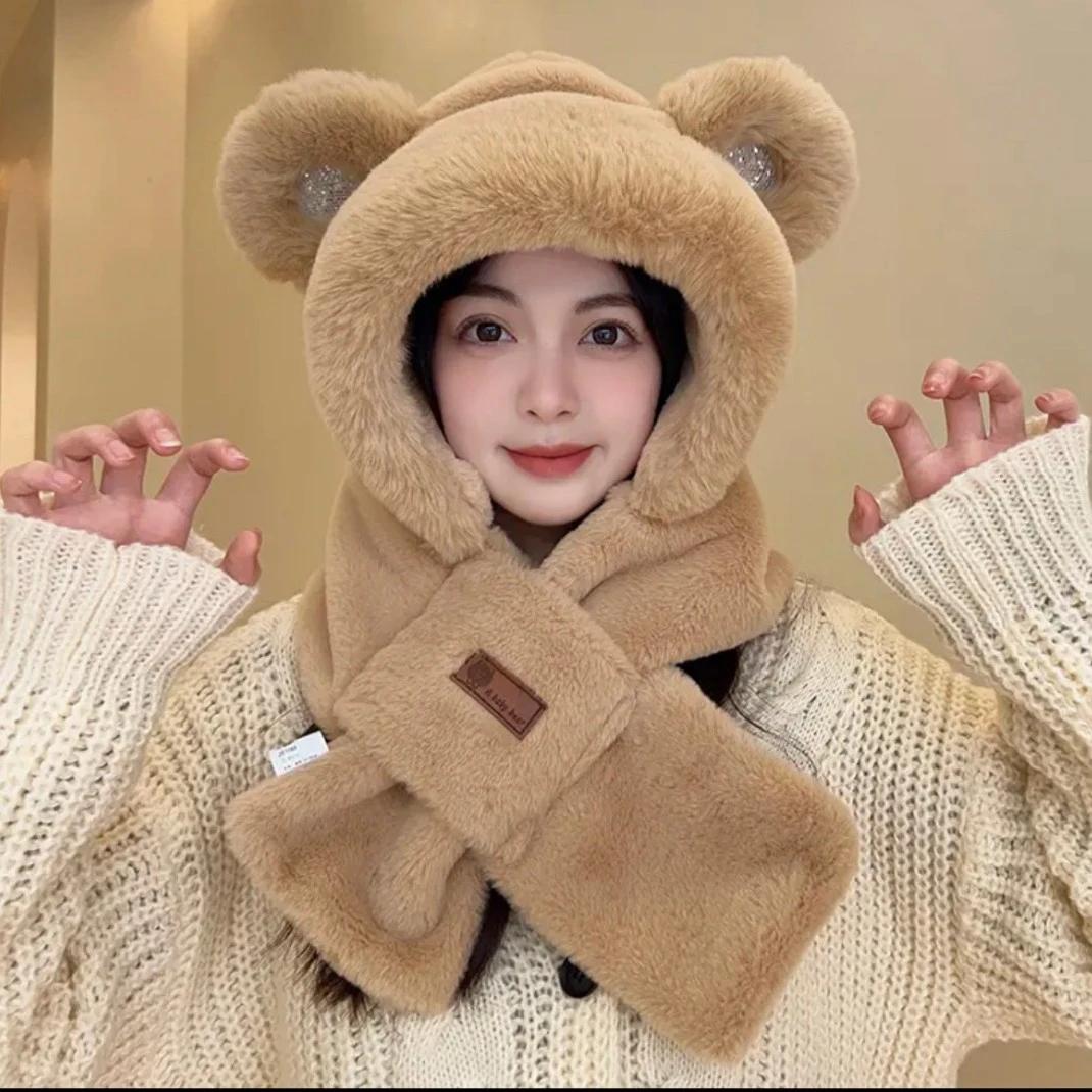 【小扬哥严选】【可爱两件套耳朵亮片】帽子围脖围巾保暖冬季防风