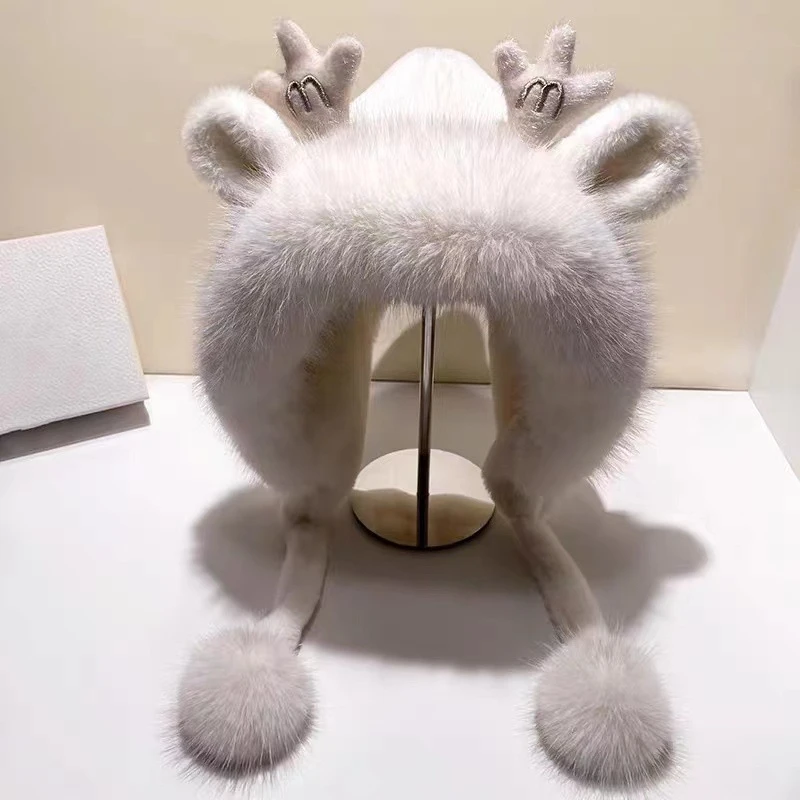 【小扬哥严选】帽子女冬季可爱日系韩版百搭鹿角耳朵加厚毛绒保暖