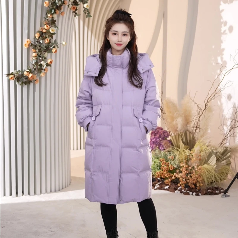 雪中飞2023新款热力感羽绒服时尚纯色中长款可拆卸冬季连帽保暖