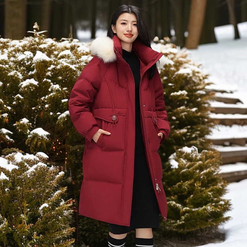 雪中飞新款大狐狸毛领长款羽绒服女2025冬季加厚连帽时尚百搭潮流
