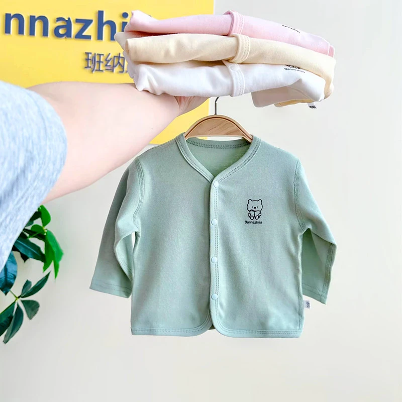 幼儿春秋新生儿小开衫婴儿衣服无骨上衣男女宝宝长袖打底衫T恤