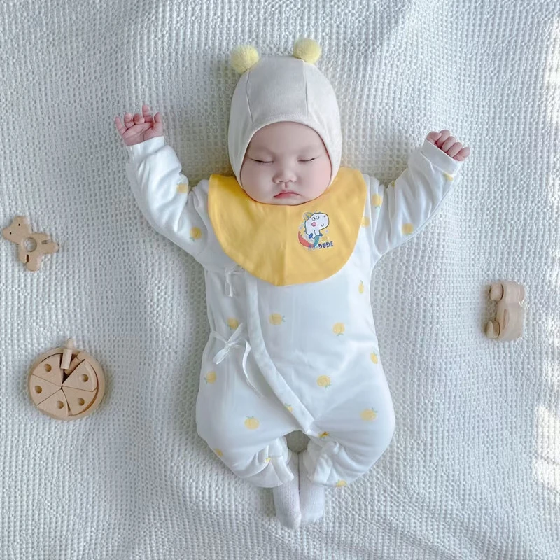 新生儿衣服婴儿中厚棉衣无骨蝴蝶衣保暖宝宝双层护肚和尚服连体衣