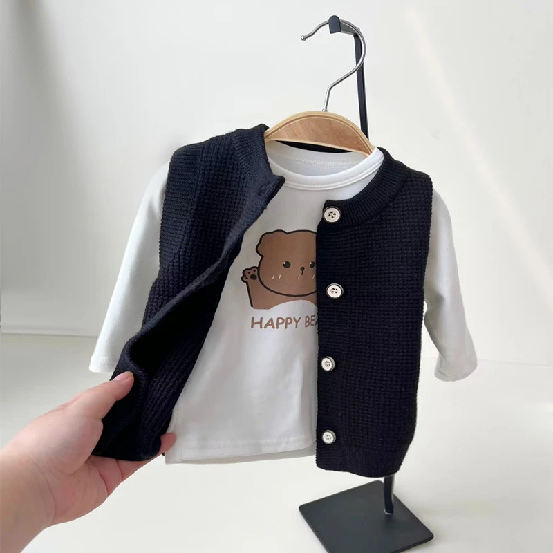 宝宝洋气婴儿衣服秋冬针织小马甲无袖背心毛衣开衫儿童上衣秋装童