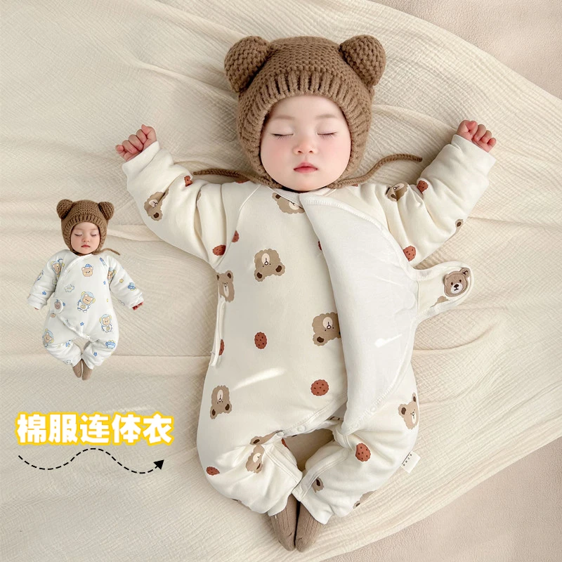 新生儿冬季和尚服蝴蝶衣婴儿衣服连体衣加厚保暖男女宝宝棉服爬服