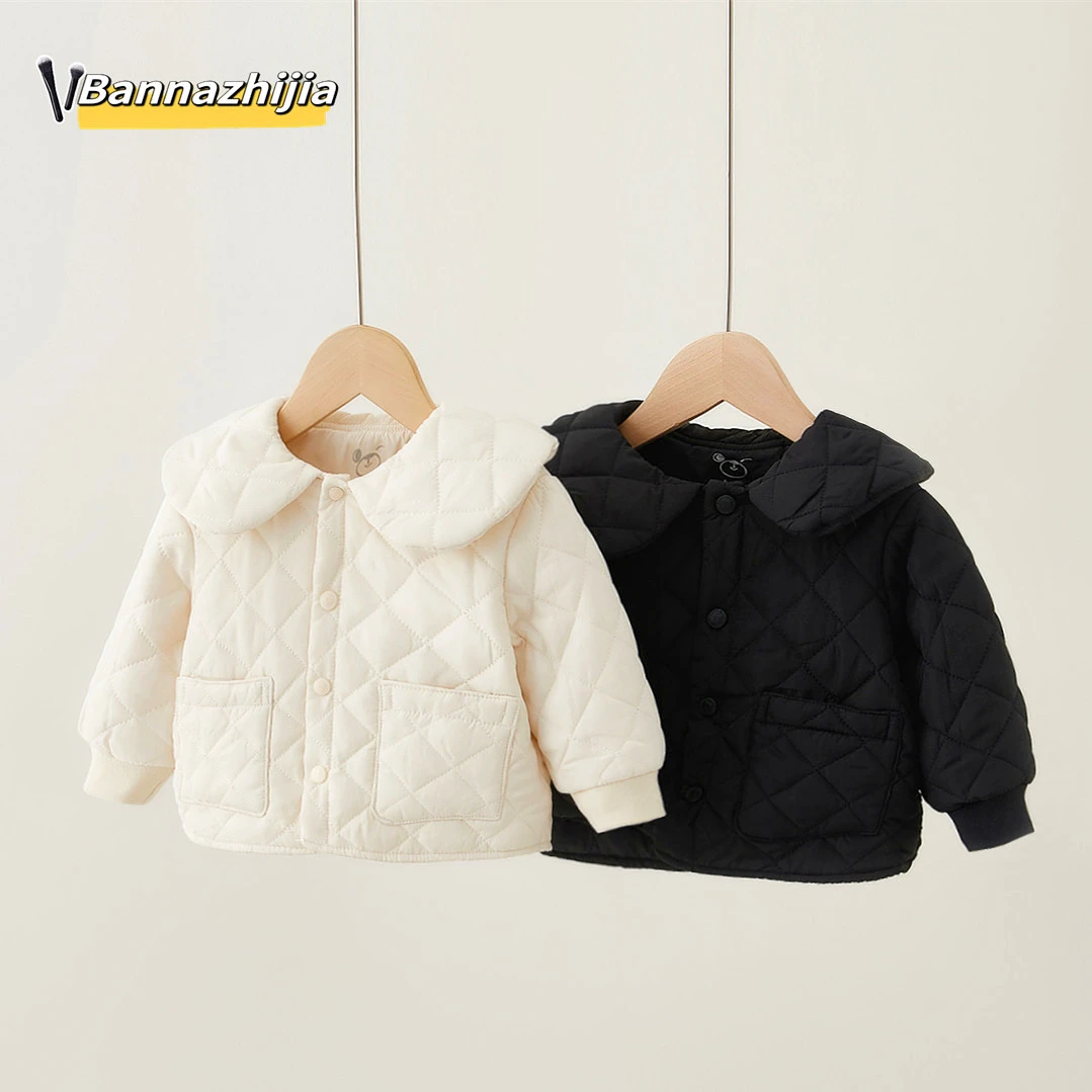 女宝宝秋冬季双层夹棉中厚款公主风娃娃领女童棉服小外套小香风款