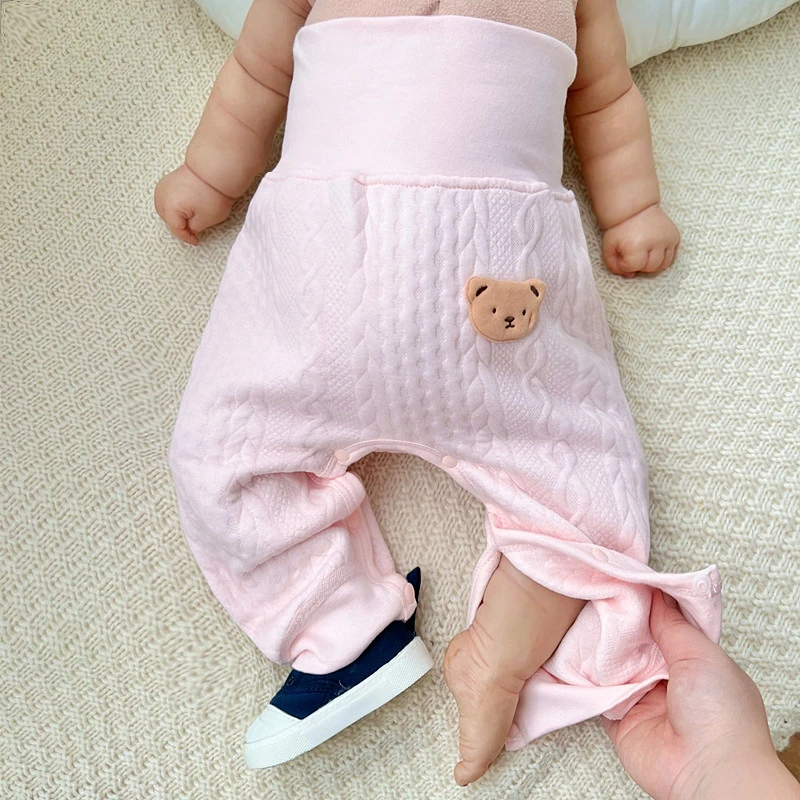 新生儿婴儿按扣裤子开裆保暖夹棉大pp高腰薄棉护肚裤子暗扣换尿布