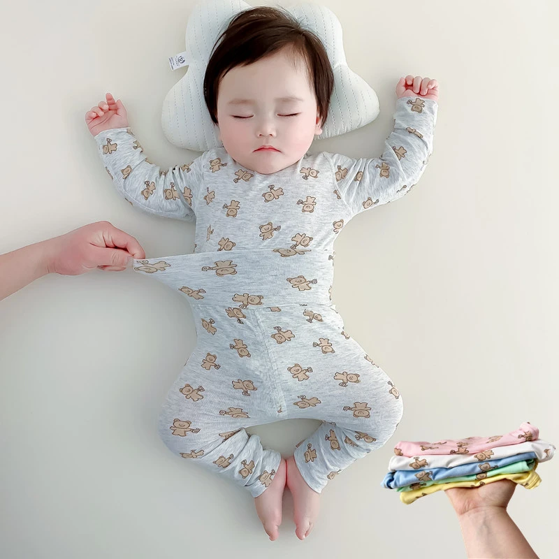 婴幼儿莫代尔无骨春夏薄款长袖分体二件套护肚宝宝卡通睡衣套装