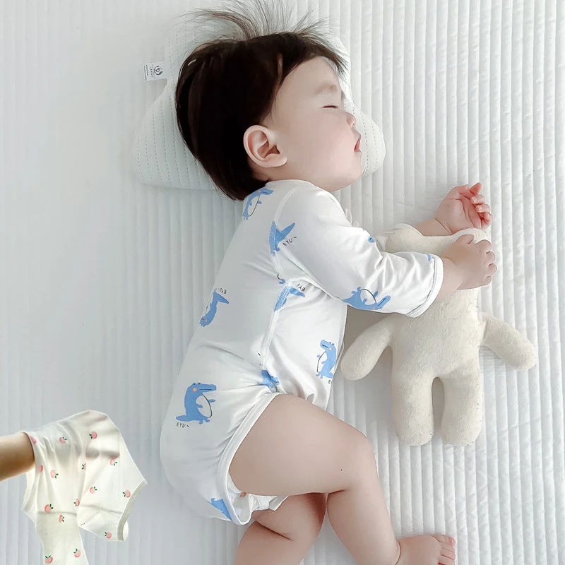 婴儿春夏薄款无骨男女宝宝长袖莫代尔三角哈衣婴幼儿包庇衣包臀衣