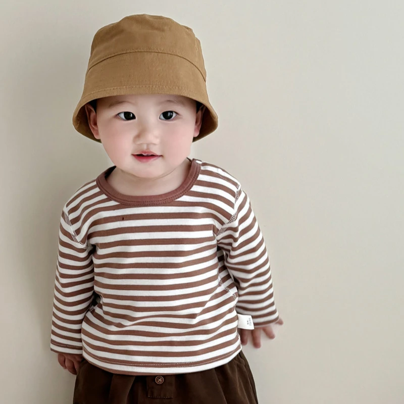 班纳之家男女宝宝春秋弹力无骨婴幼儿打底衫T恤儿童圆领条纹长袖