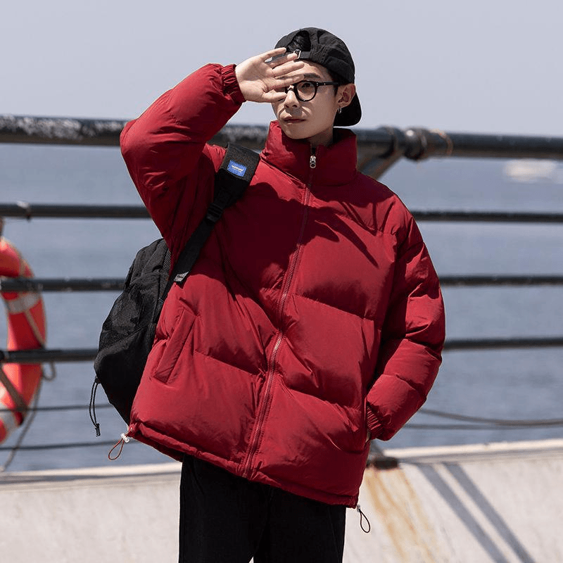 波司登羽绒服酒红色男冬季加厚款美式复古面包服男士立领简约青少
