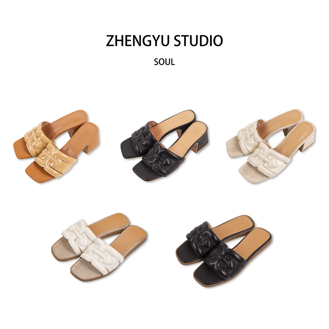 【ZHENG YU】法式拖鞋女夏外穿夏季外出平底海边沙滩凉拖