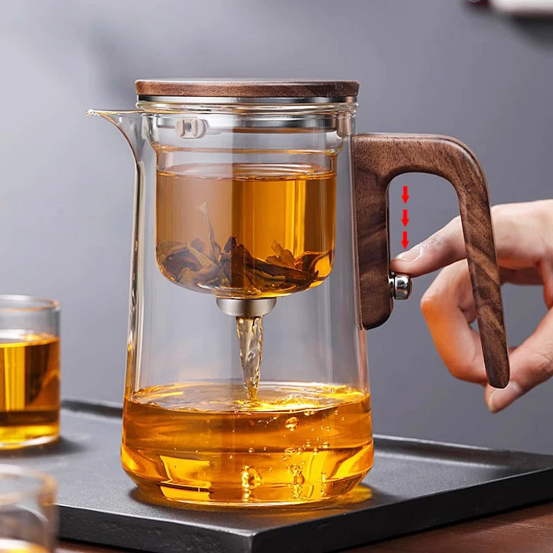 叙锦磁吸飘逸杯可拆内胆带盖自动泡茶器加厚耐热玻璃花茶壶大容量